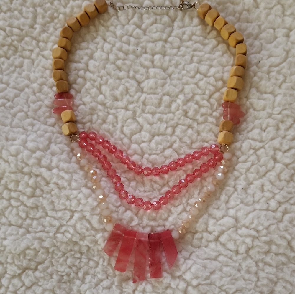 Rose quarz necklace with wood Beads